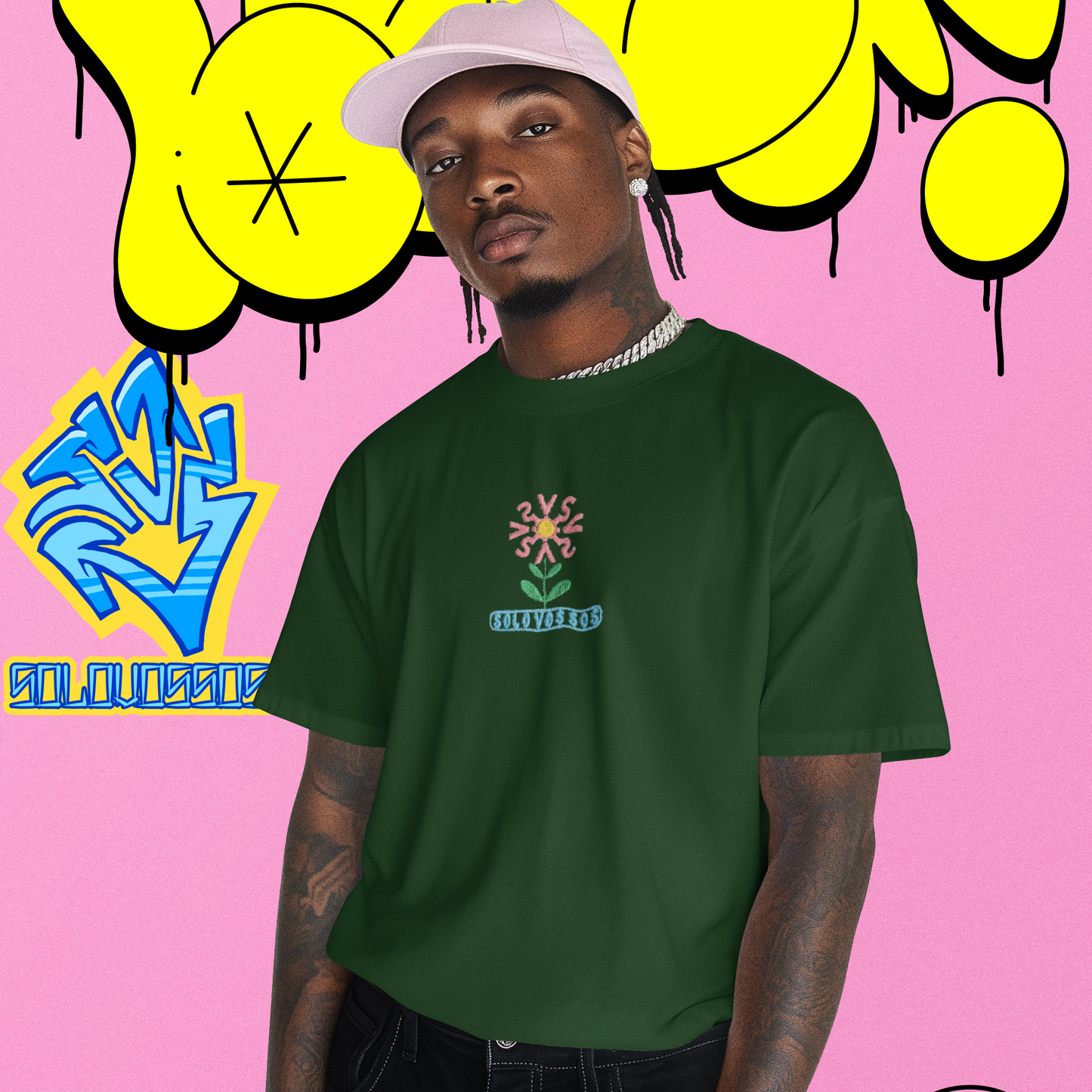 Daisy abstract Design embroidered T-shirt