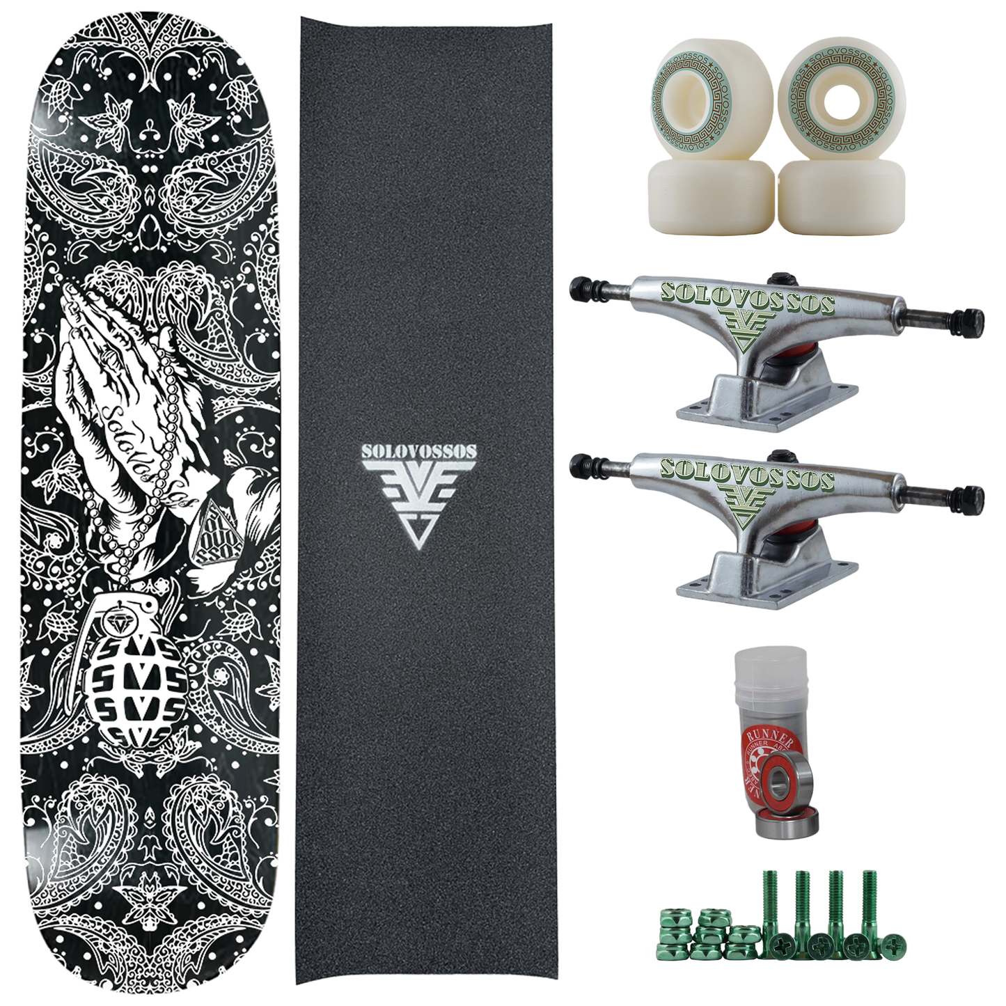 Pray in Peace bandana black white deign complete skateboard