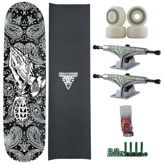 Pray in Peace bandana black white deign complete skateboard