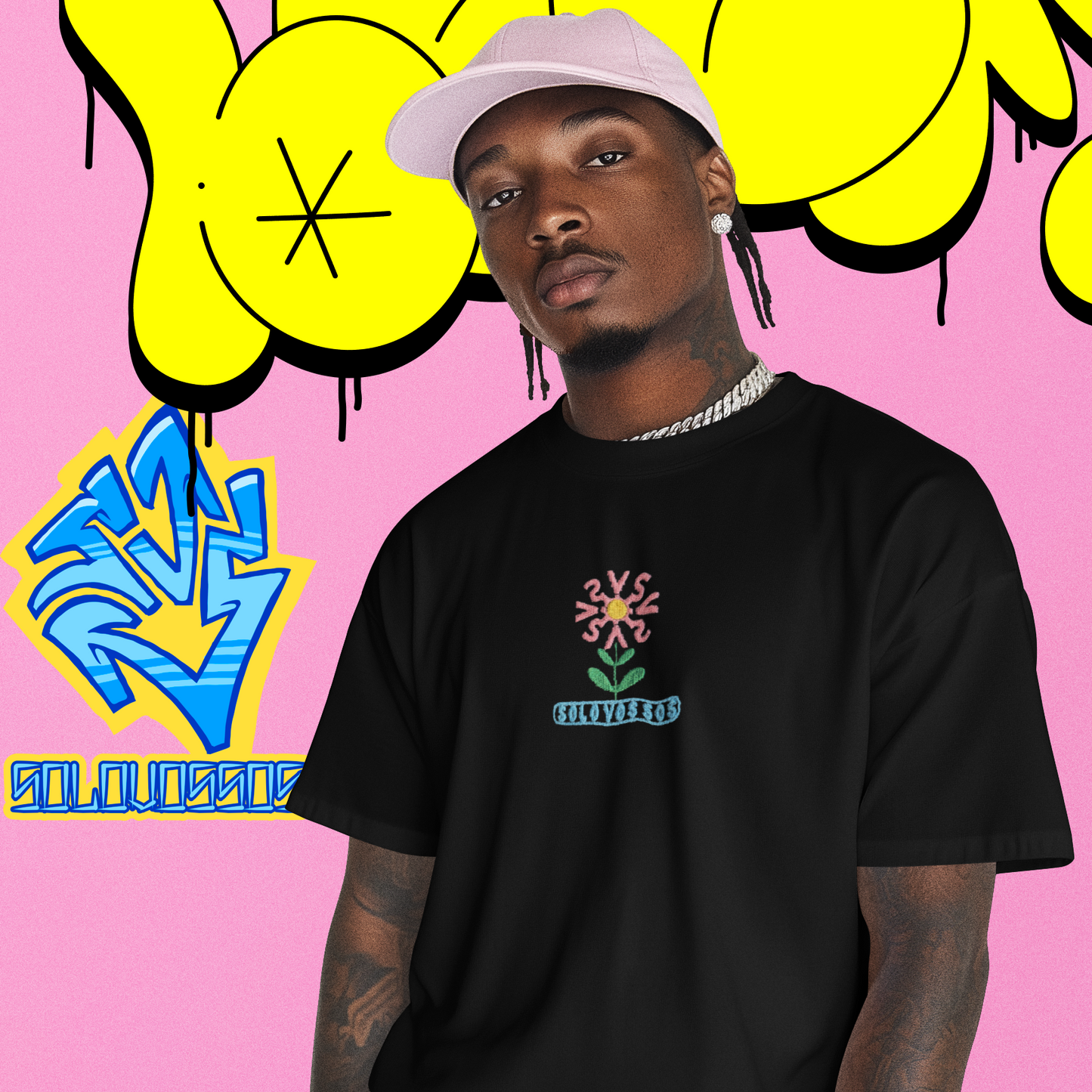 Daisy abstract Design embroidered T-shirt