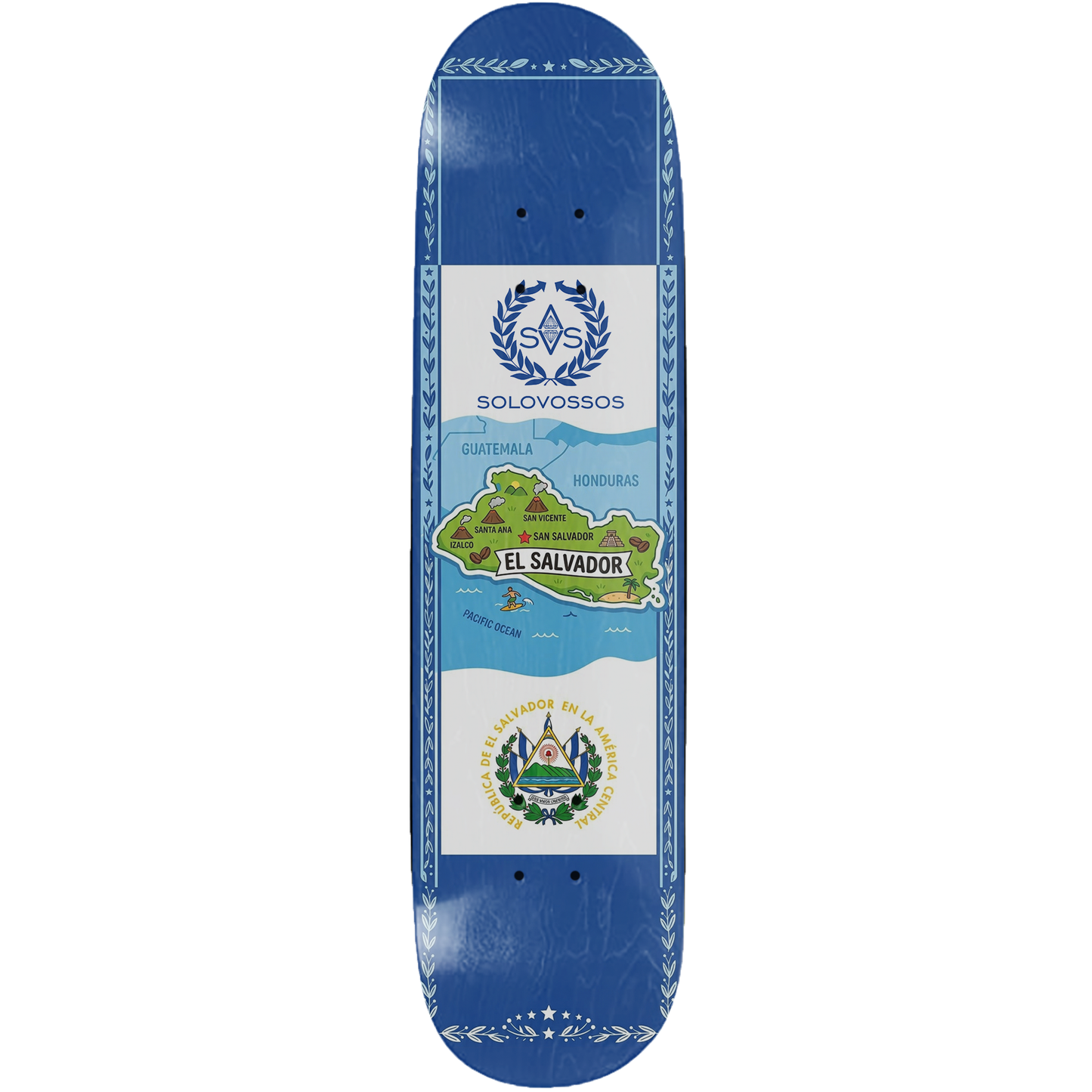 El Salvador flag and map skateboard deck