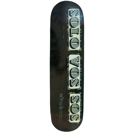 Money font across skateboard deck