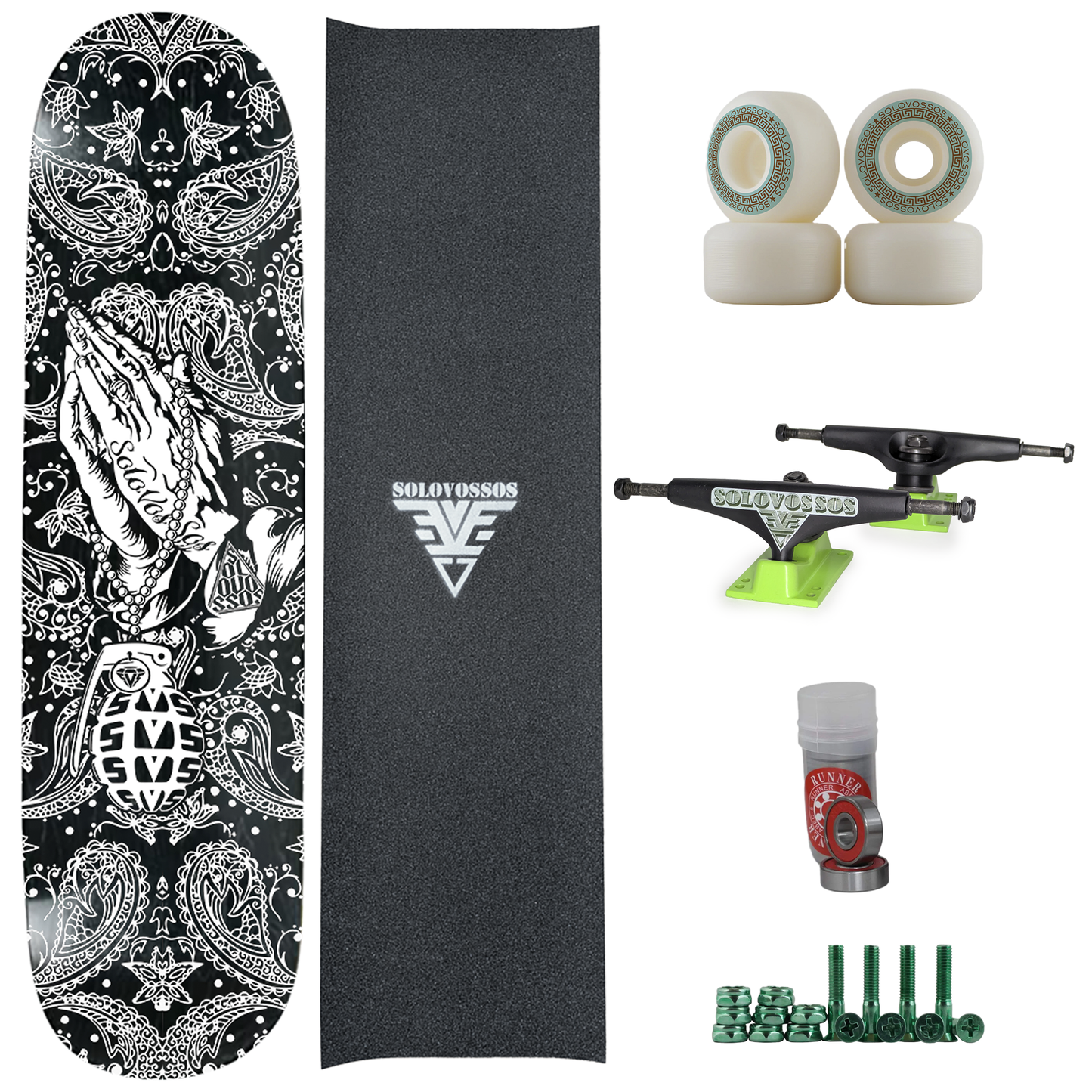 Pray in Peace bandana black white deign complete skateboard