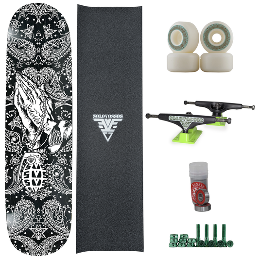 Pray in Peace bandana black white deign complete skateboard